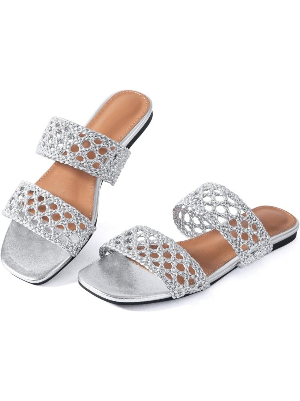 Bohemian Flat Sandals for Women - Braided Double Strap Beach Slides, Casual